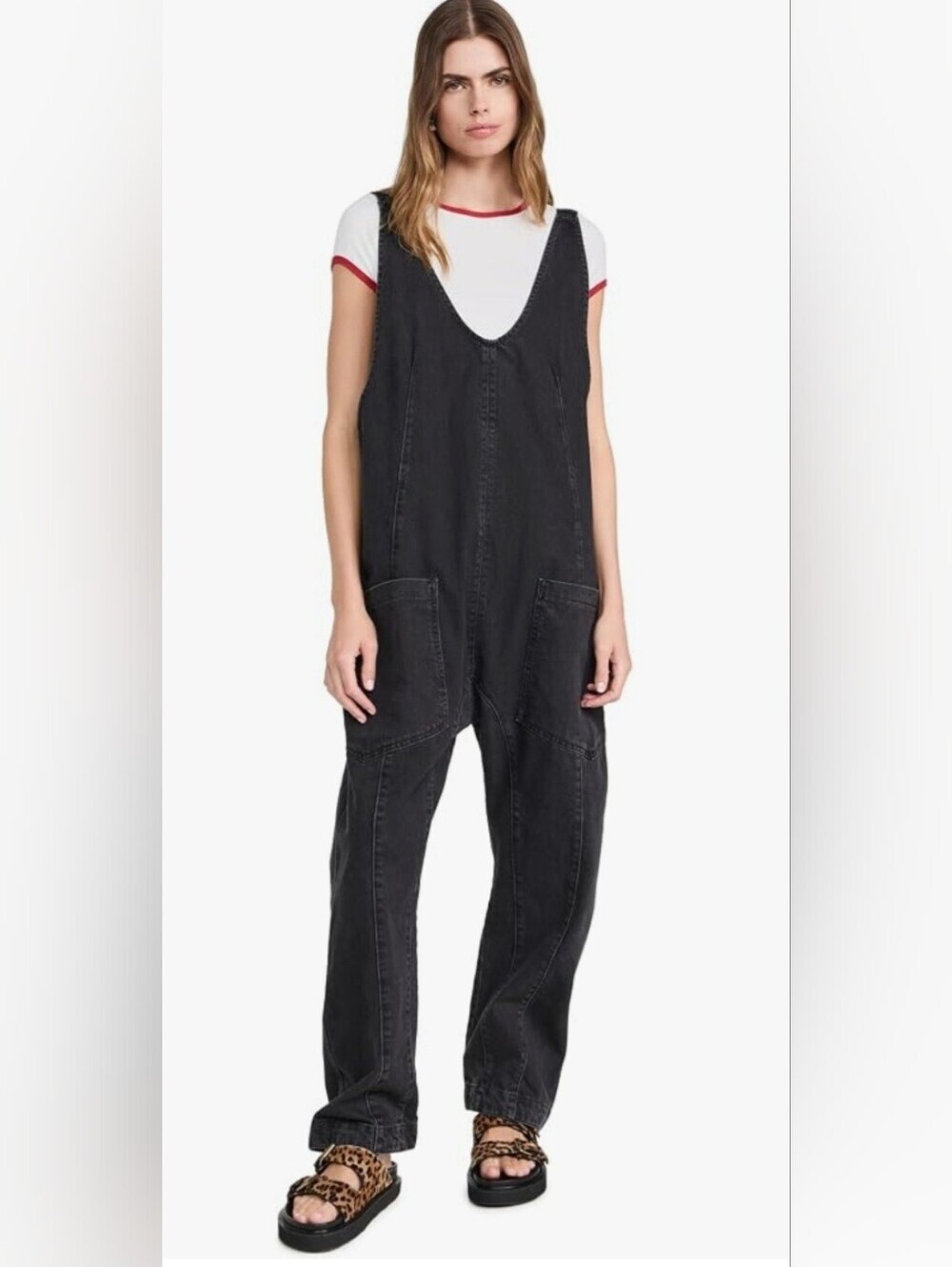 Free People We The Free Highroller Jumpsuit Mineral Black Denim Overalls Sz Sm